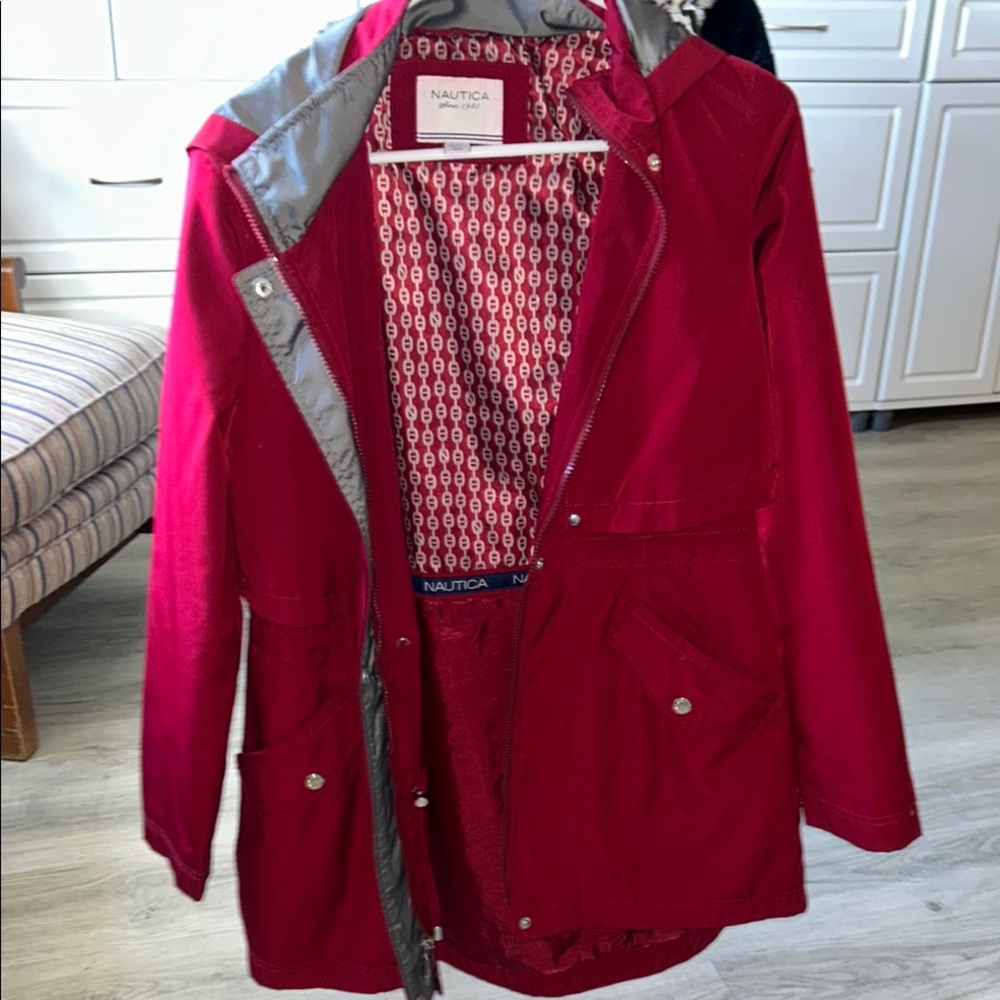 Nautica Red Utility Jacket with Water-Resistant Fabric